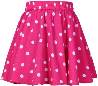 R Cube Polka Print, Floral Print Girls Flared Pink, White Skirt