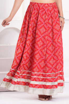 Clothy N Wave Printed Women Flared Red Skirt