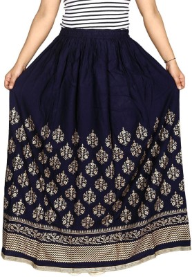 kurtiskirts Printed Women A-line Black Skirt