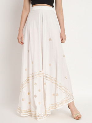 Moda Rapido Solid Women Flared White Skirt