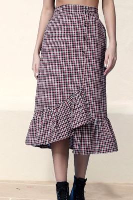 POPWINGS Checkered Women A-line Red Skirt