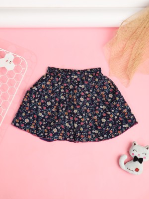 CUTIEKINS Floral Print Girls Flared Dark Blue Skirt