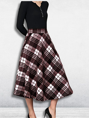 HouseOfCommon Checkered Women A-line Brown, White Skirt
