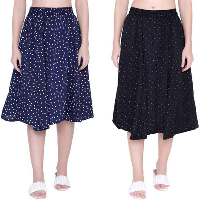 Manat Diva Polka Print Women A-line Black, Blue Skirt