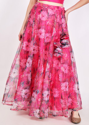 Frolic Rolic Floral Print Women Flared Pink Skirt