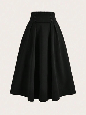Herway Solid Women A-line Black Skirt