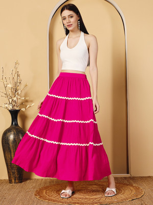LookShine Self Design Women Flared Pink Skirt