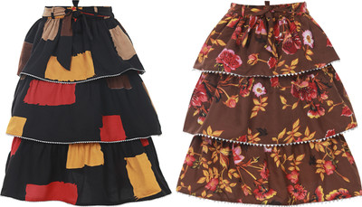 Hunoor Floral Print Girls Pleated Purple Skirt