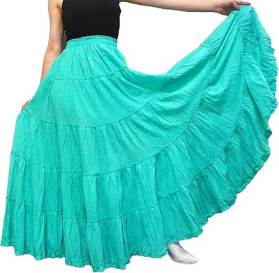 COMFY ATTIRE Self Design Women Flared Light Green Skirt