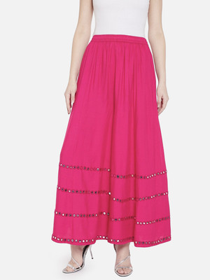 Moda Rapido Self Design Women Flared Pink Skirt