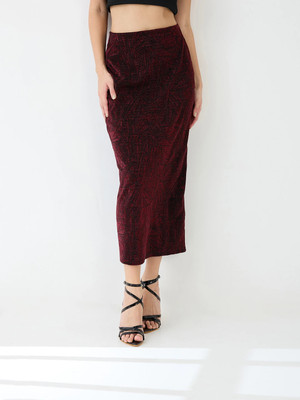 Globus Self Design Women Pencil Red Skirt