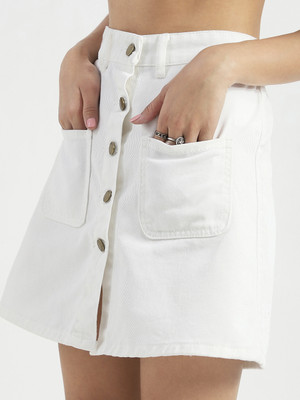 Sera Solid Women A-line White Skirt