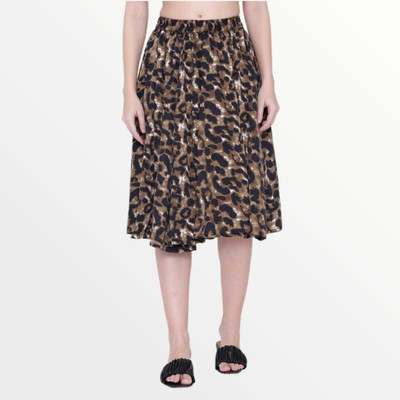 Manat Diva Printed Women A-line Beige, Black Skirt