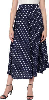 ROSEMELON Polka Print Women Flared Dark Blue Skirt