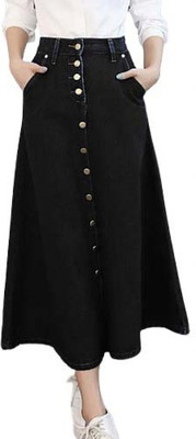 ts fashion Solid Women A-line Black Skirt