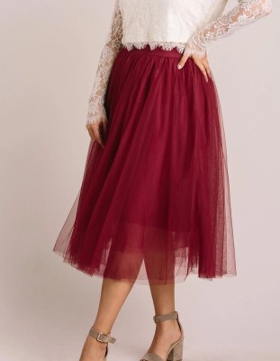 MIRVACRAFTS Solid Women Flared Maroon Skirt