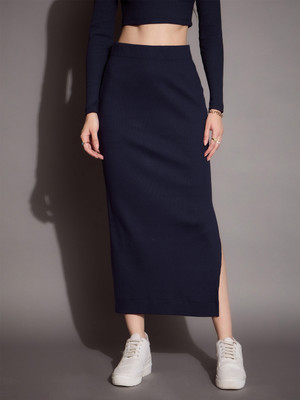SASSAFRAS Self Design Women Pencil Dark Blue Skirt