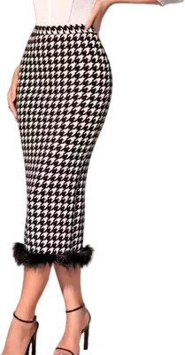 GORIYA Houndstooth Women Pencil Black Skirt