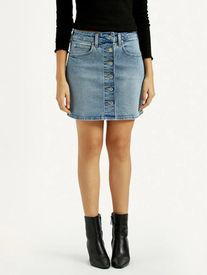 LEVI'S Solid Women Regular Blue Skirt
