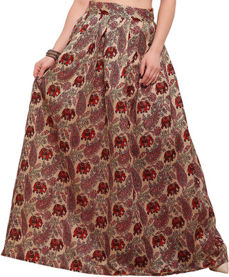 3Buddy Fashion Abstract, Printed Women Flared Beige, Red Skirt