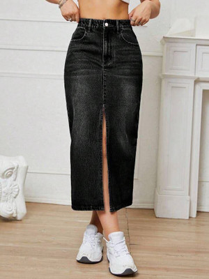 HUNTER HAYES Washed Women Pencil Black Skirt