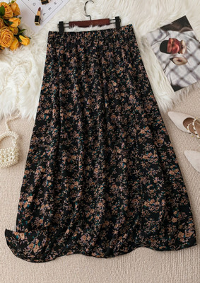 LULU & SKY Floral Print Women A-line Black Skirt