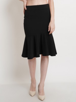 POPWINGS Solid Women Peplum Black Skirt