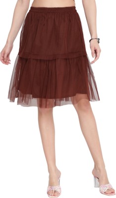 AKIMIA Solid Women Flared Brown Skirt