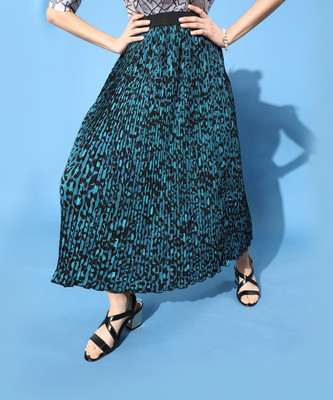 KASSUALLY Printed Women A-line Blue Skirt