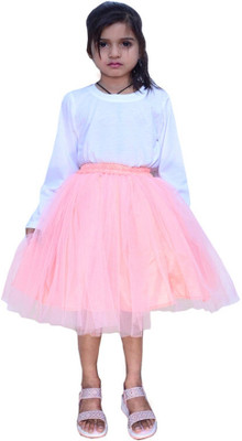ALINA MODA Self Design Girls Regular Pink Skirt