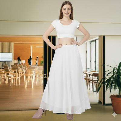 MUZUN Solid Women Flared White Skirt