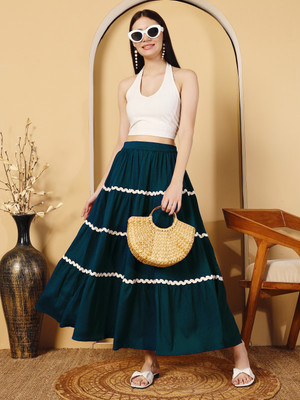 OTABU Printed Women Flared Green Skirt