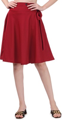 Areca Designer Solid Women Flared Maroon Skirt