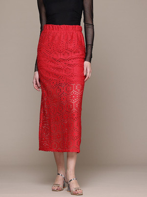 bebe Self Design Women Straight Red Skirt