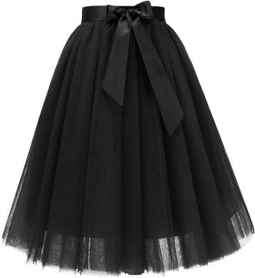 R Cube Solid Girls A-line Black Skirt