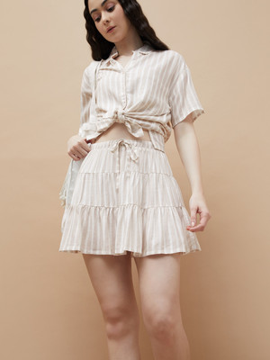 Ginger by Lifestyle Striped Women Skorts Beige Skirt