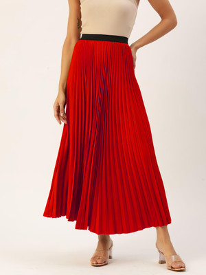 Herway Solid Women A-line Red Skirt
