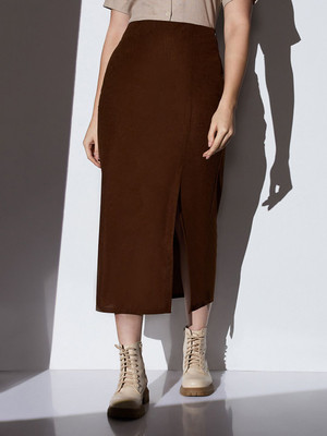 Globus Self Design Women Pencil Brown Skirt