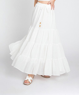 Mrfabricse Solid Women Straight White Skirt