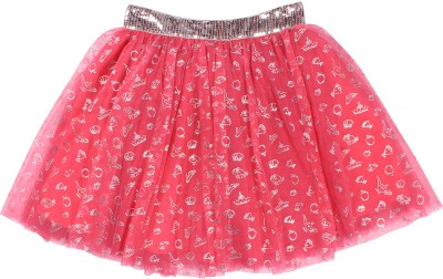 Cutecumber Printed Girls Flared Pink Skirt