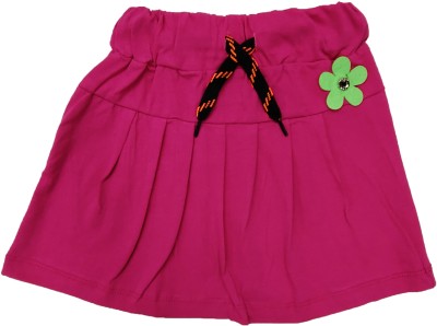 Little Funky Solid Girls Pleated Pink Skirt