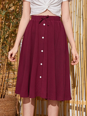 Herway Solid Women A-line Maroon Skirt