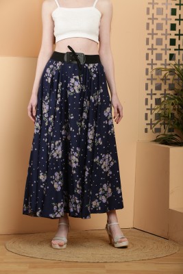 RC NEOEN Floral Print Women Flared Blue Skirt