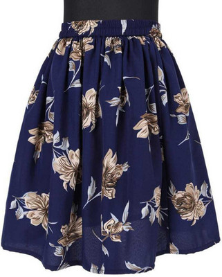Trefle Floral Print Girls Flared Blue Skirt