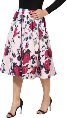 Manat Diva Floral Print Women Flared Pink Skirt