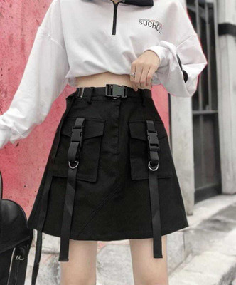 SS UNICORN Solid Women Straight Black Skirt