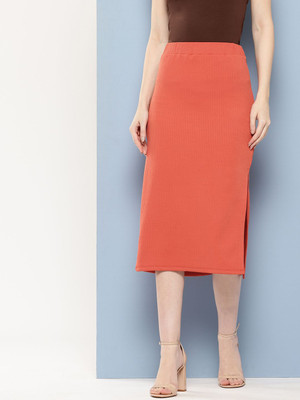 CHEMISTRY Solid Women Straight Red Skirt
