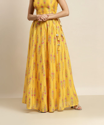 Shae by SASSAFRAS Printed Women Flared Yellow Skirt
