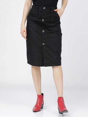 Tokyo Talkies Solid Women Pencil Black Skirt