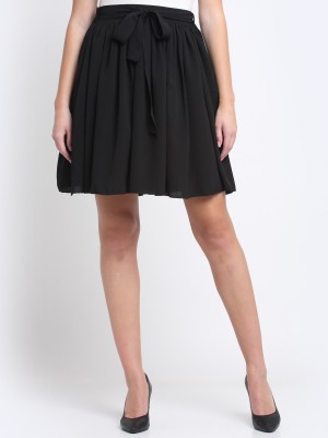 SIAVIRA Solid Women Pleated Black Skirt